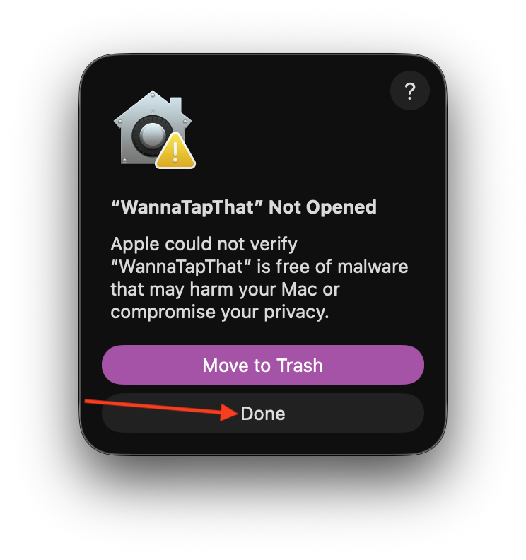 Gatekeeper warning popup