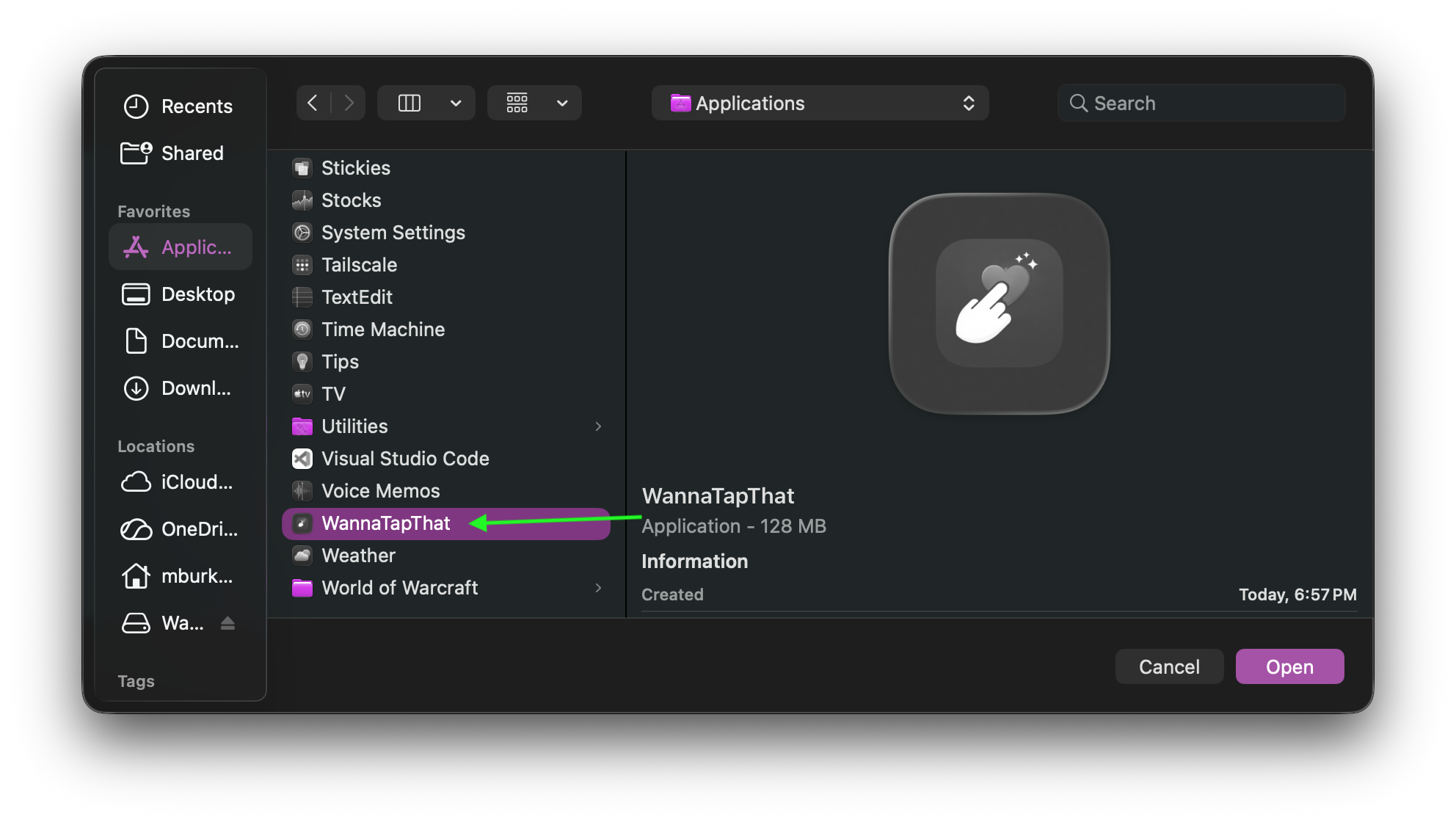Select WannaTapThat from Applications