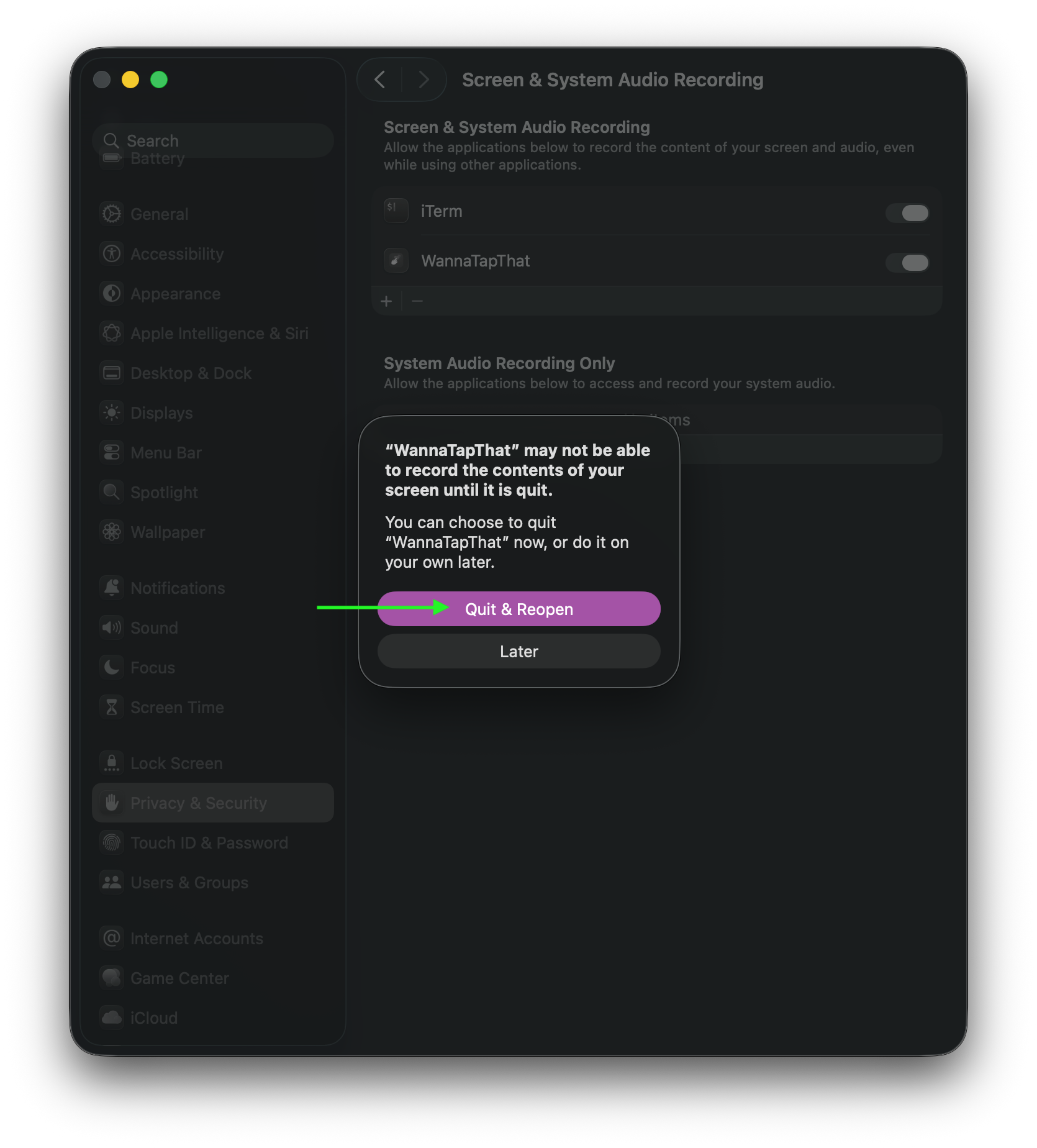 Quit and Reopen dialog